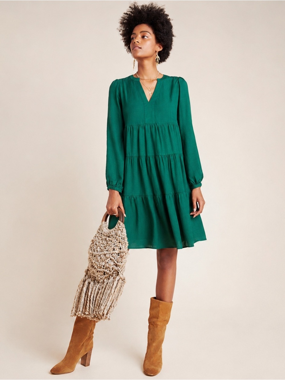 Anthropologie Maeve Amber Emerald Green Peasant Dress